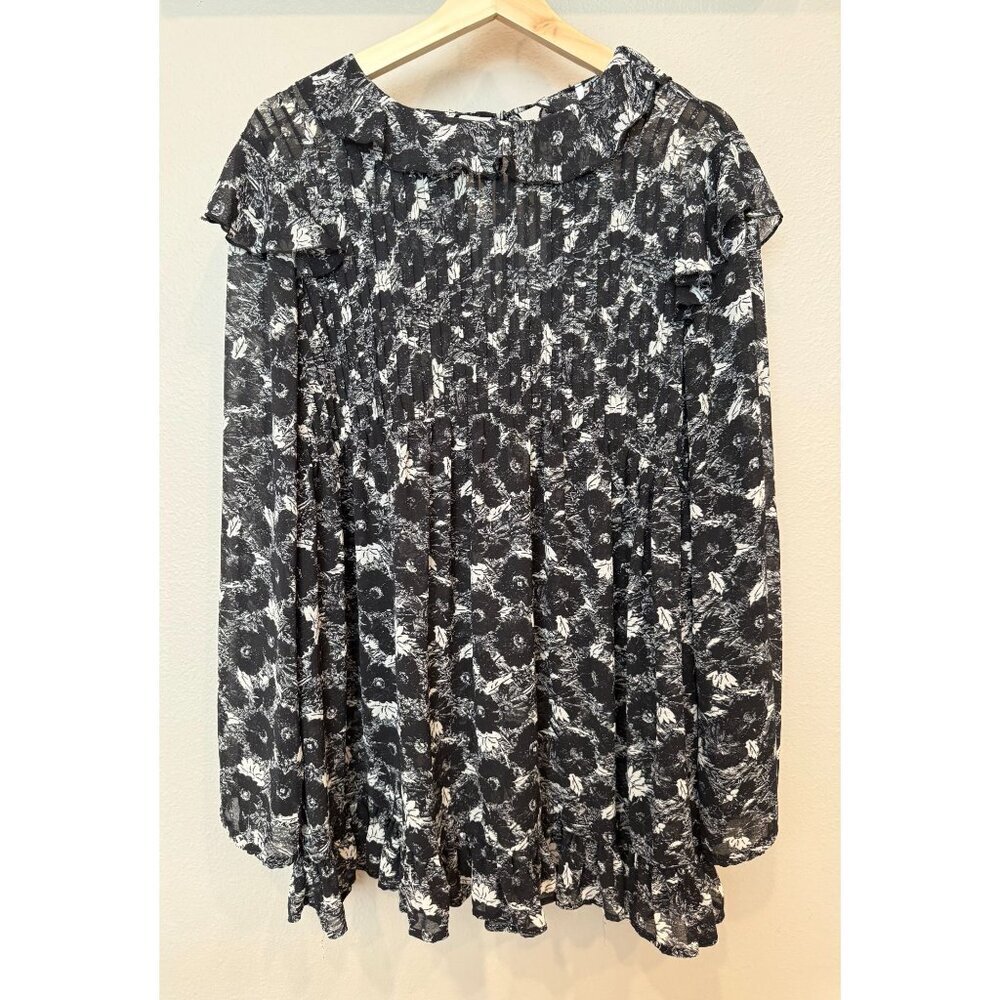 Free People These Dreams Mini Floral Sheer Dress Small Black White Tunic Boho